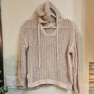 Open-Weave Cream Hooded Sweater